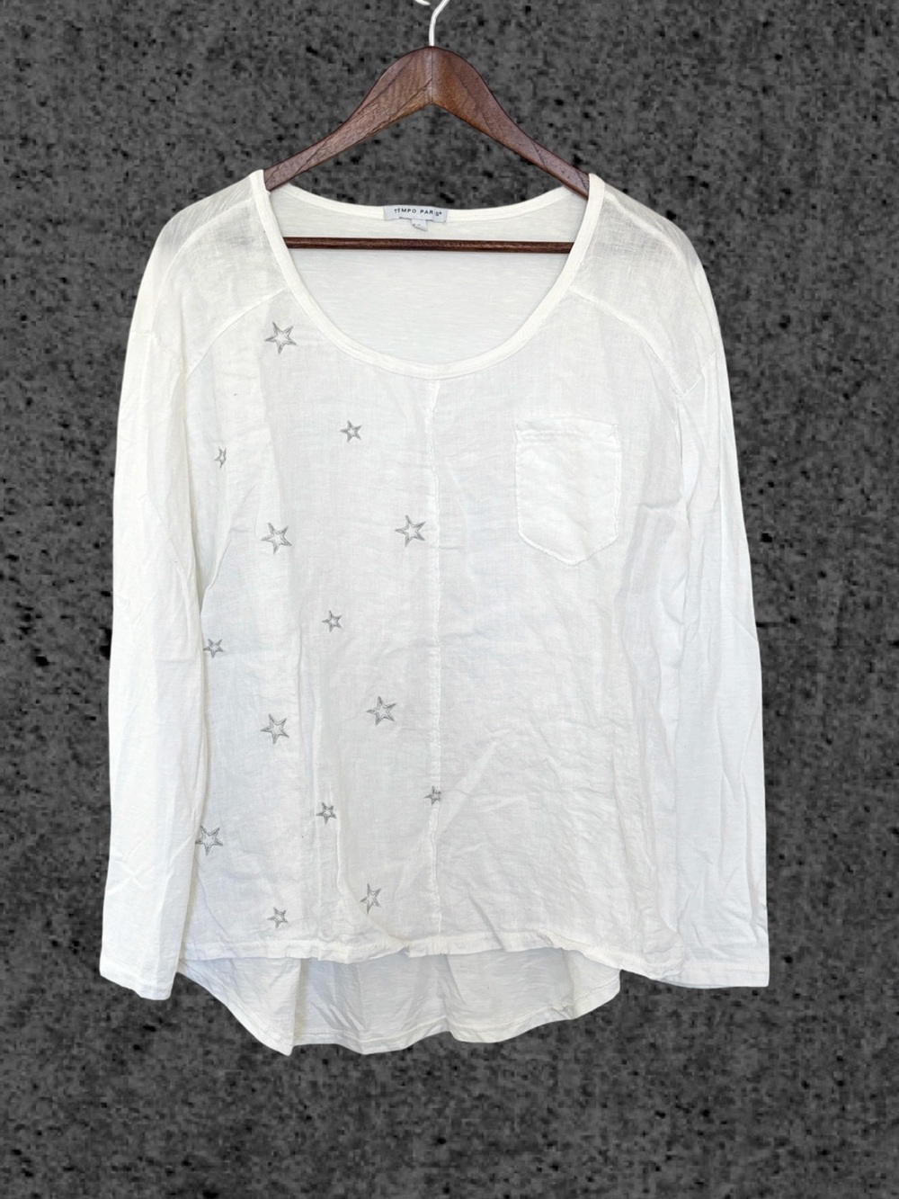 Tempo Paris White Asymmetrical Long Sleeve Blouse